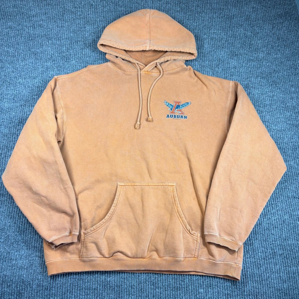 Authentic Pigment Auburn University War Eagle Hoodie Mens Large Orange
